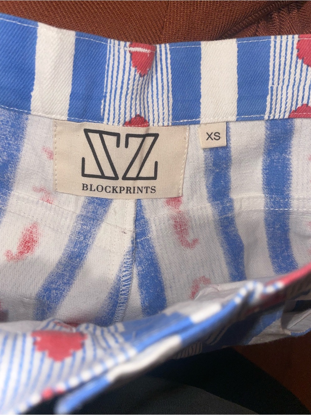 SZ Block Prints Blue Stripe & Coral Print Ribbon Bermuda Shorts Jorts 🪸 XS RARE! - Picture 5 of 6